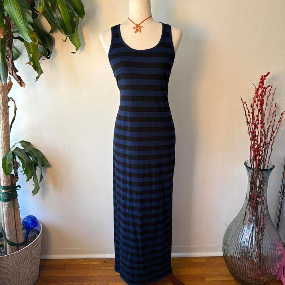 Forever 21 Vintage Y2K Navy Blue Black Striped Maxi Dress Medium